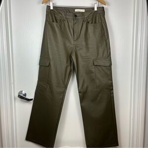 Women’s vegan leather cargo straight leg dark olive green pants